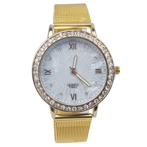 Women Rhinestone Gold Plated Metal Wrist Watch