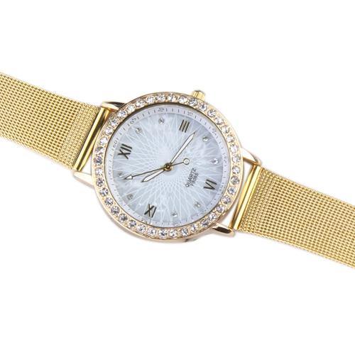 Women Rhinestone Gold Plated Metal Wrist Watch