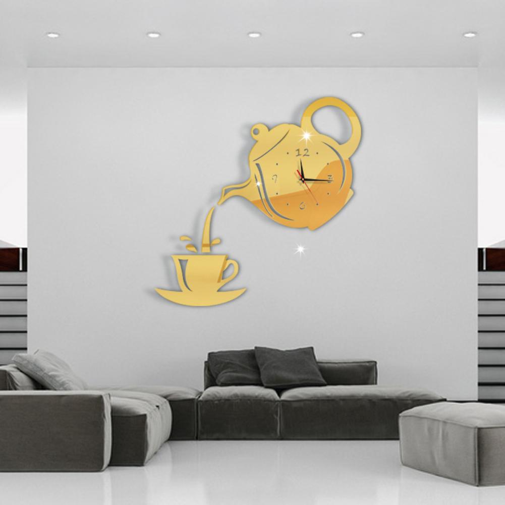 3D Teapot Cup Wall Clock Stickers